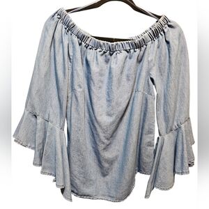 Charlotte Russe Light Blue Off-Shoulder Bell Sleeve Top, Sz 2xl
